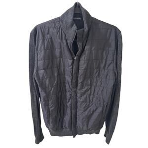 Saks Fifth Avenue Wool Cashmere Knit Hybrid Quilted Jacket Charcoal Gray, size M